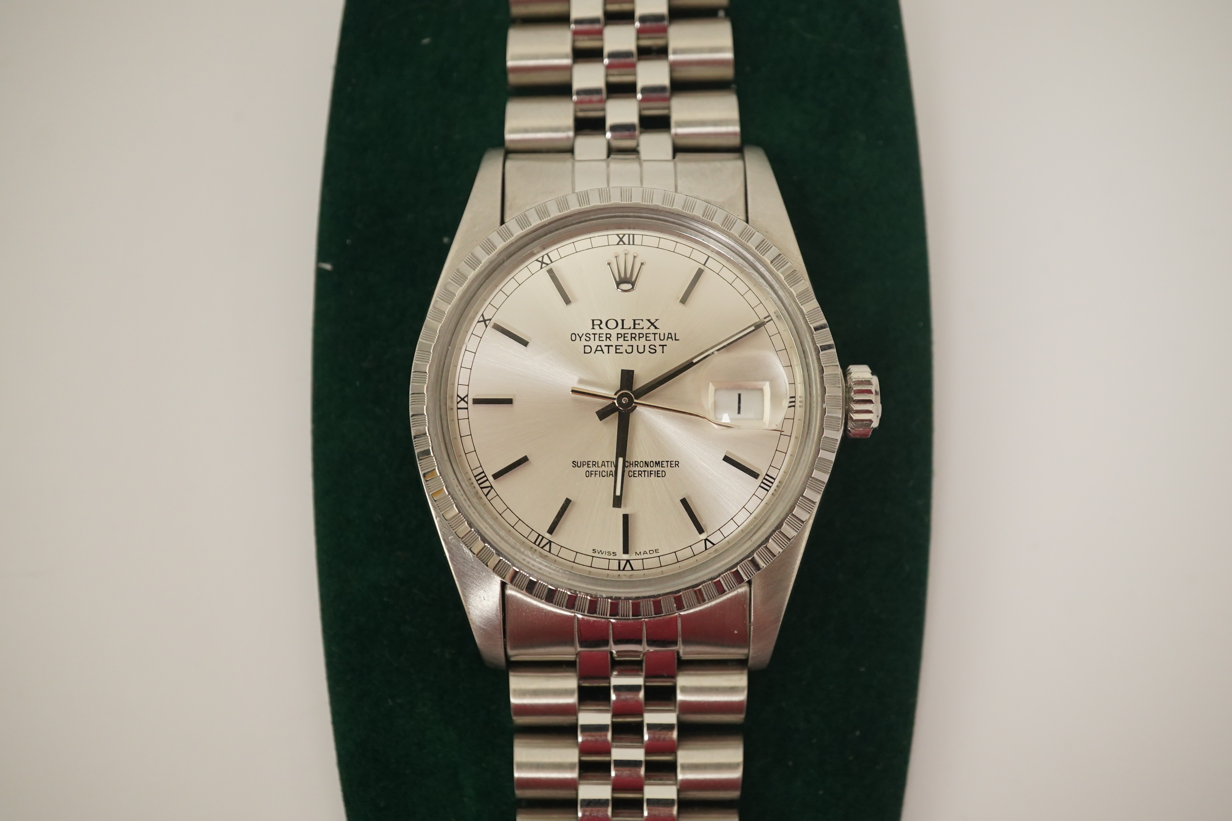 A gentleman's early 1980's stainless steel Rolex Oyster Perpetual Datejust wrist watch, on a stainless steel Rolex bracelet